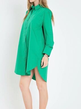 Green Button-Up Shirt with Colorful Belt